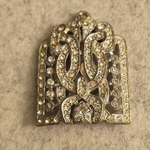 Vintage Women's Fur or Dress Clip Silver Tone Rhinestones 1930s 1940s Art Deco